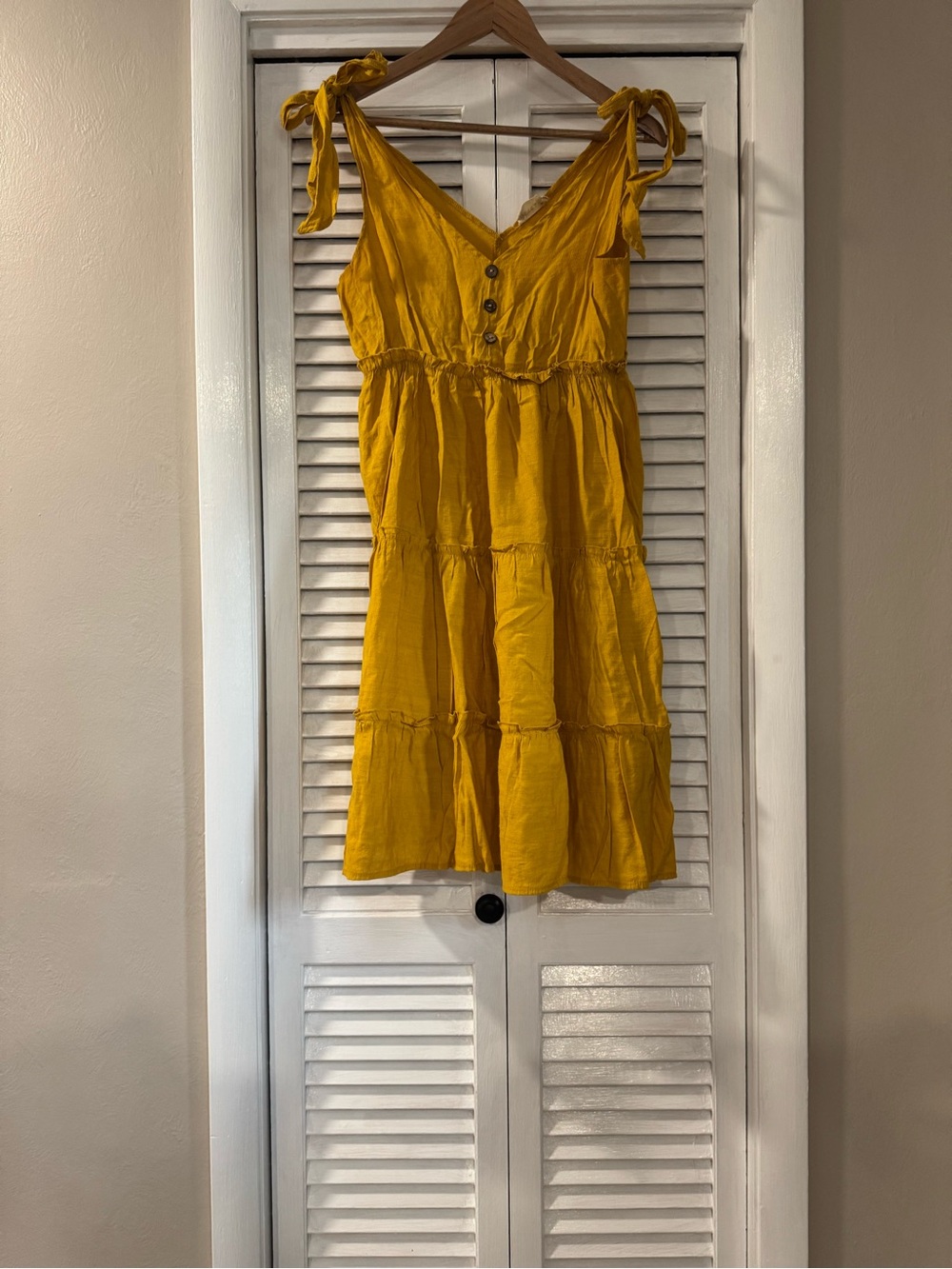 Yellow Tie-Shoulder Tiered Sundress